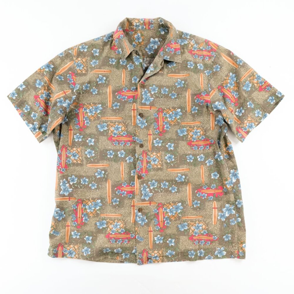 VTG 80s Men's Hawaiian Shirt 100% Cotton Lawn Hawaii Size M Longboard Wood